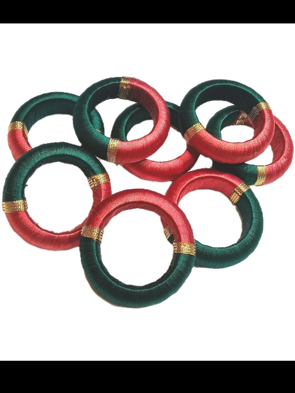 8 Kemp & Beatley Holiday Napkin Rings Green Red Gold thread . Christmas Vibe.